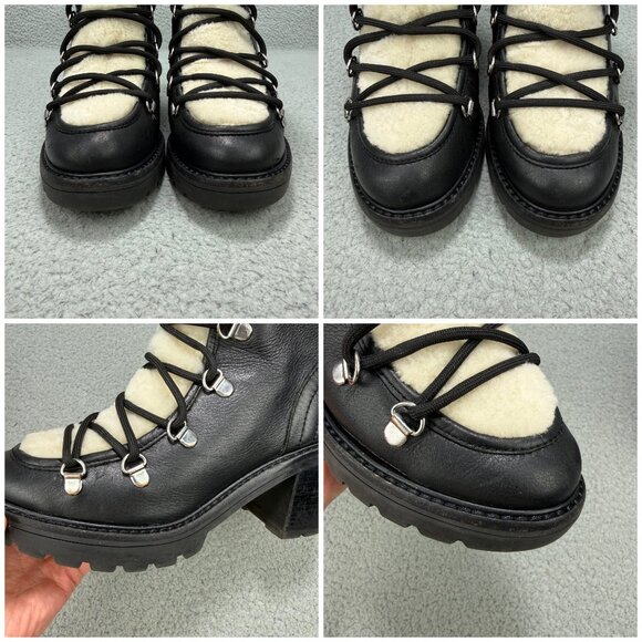 Marc Fisher Boots Womens 6.5 Shoes Black Daven Shearling Hiker Ankle Booties - Picture 11 of 12